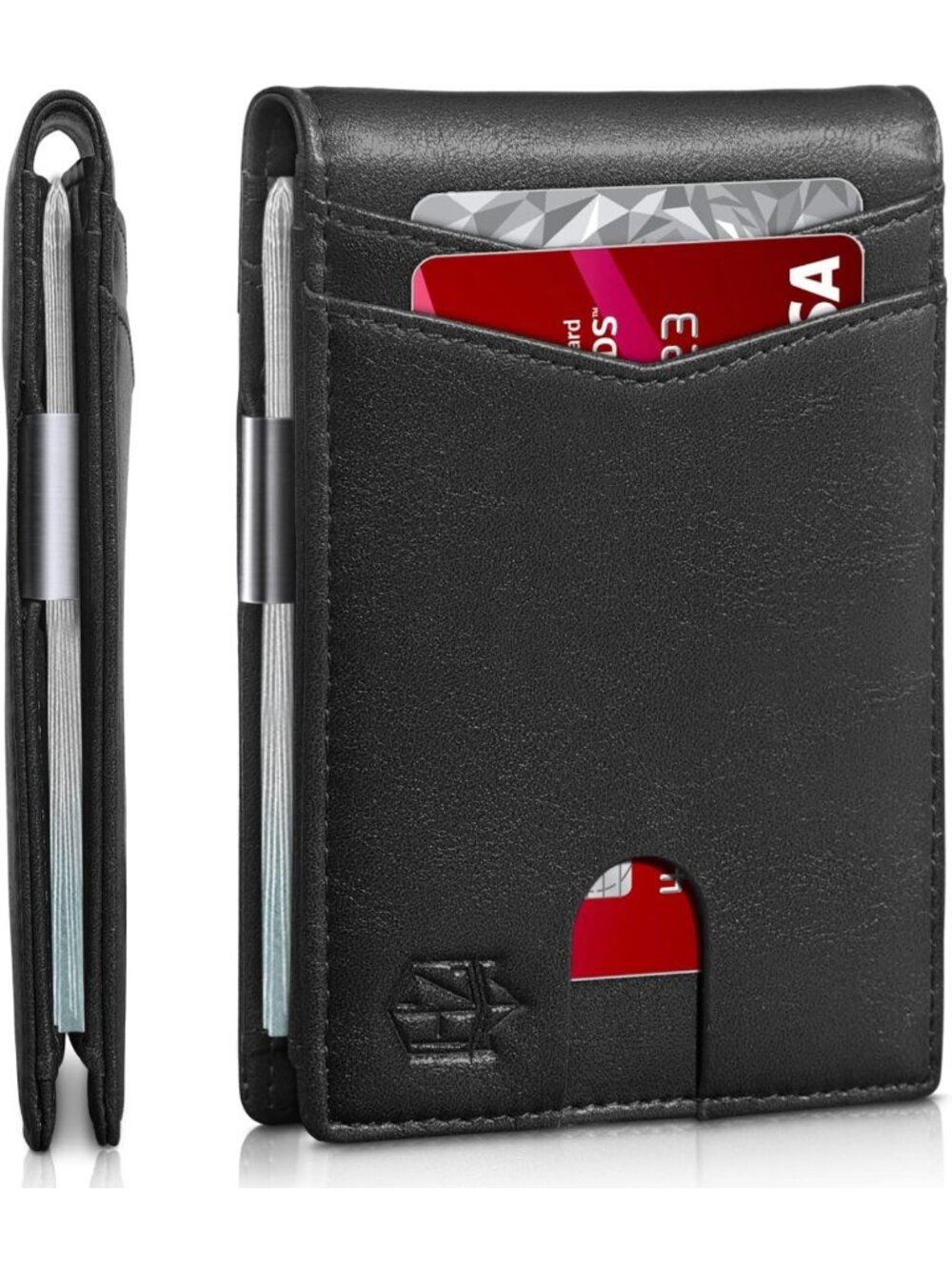 Slim Bifold Wallet for Men, RFID Blocking Leather Money Clip, Minimalist Card